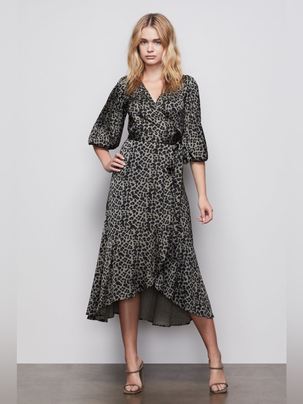 Good American Daylight Leopard Wrap Dress in Green & Black